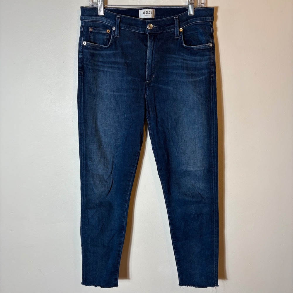 AGOLDE Sophie Crop Jeans Size 32 Dark Wash Denim Raw Hem High Rise